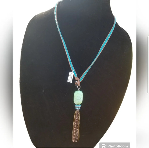 NWT F.A.I.T.H BRAND TURQUOISE STONE TASSEL STYLE NECKLACE - Picture 1 of 6